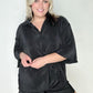 Pleated Button Down Top And Shorts Set in Black