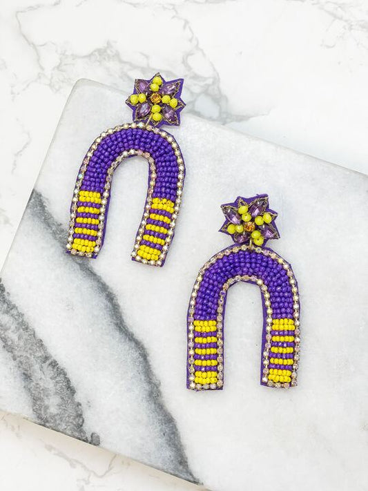 PREORDER: Game Day Beaded Arch Dangle Earrings in Assorted Colors