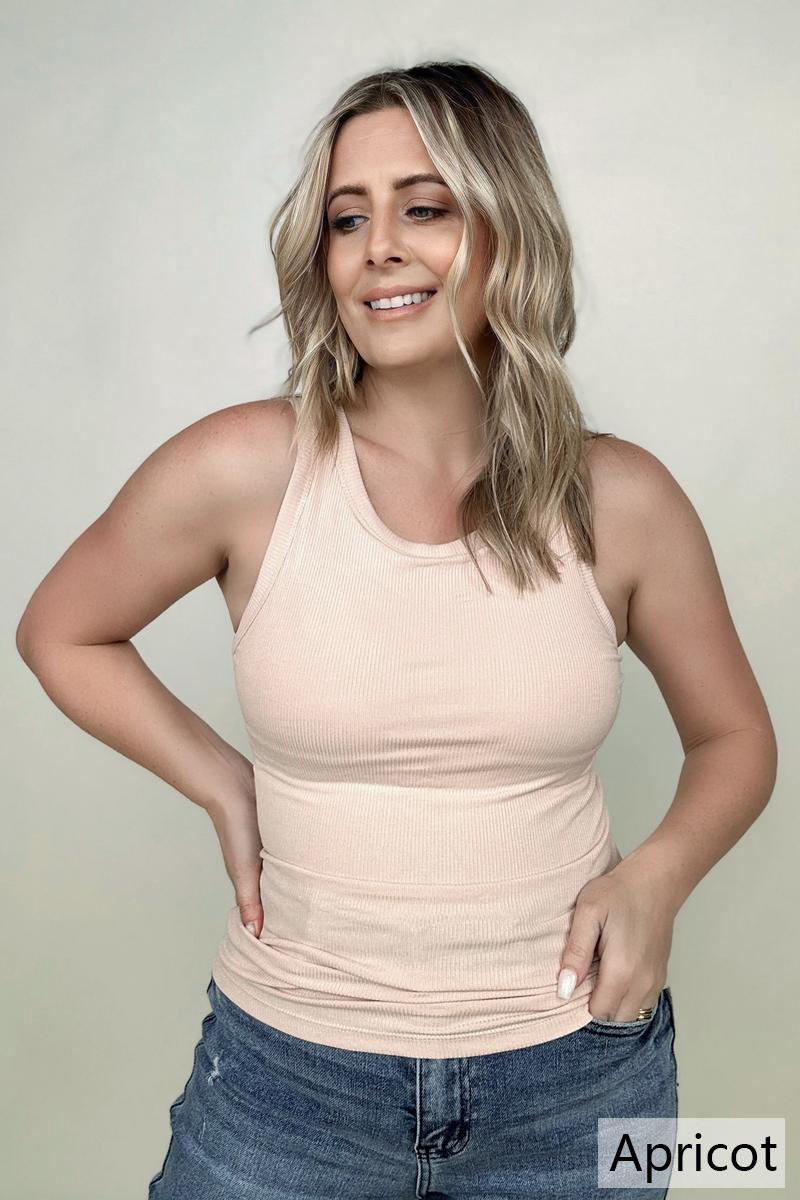 Total Brami Slim Fit High Neck Ribbed Tank Top - Multiple Colors