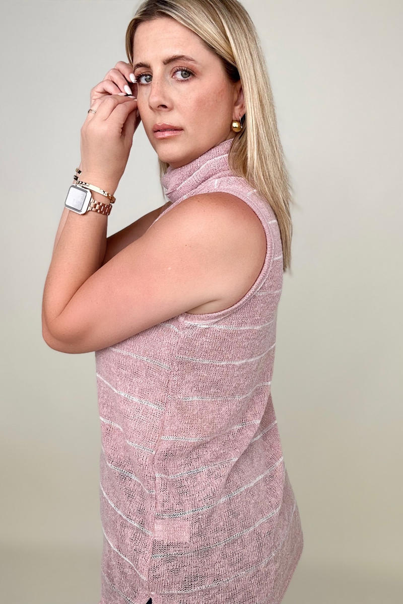 Loose Knit Striped Cowl Neck Tank - 2 Colors