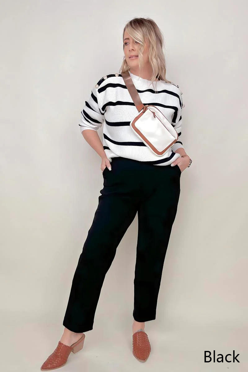Cropped Pull on Dress Pants with Pockets