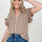 Woven Button Down Ruffle Sleeve Top - Multiple Colors