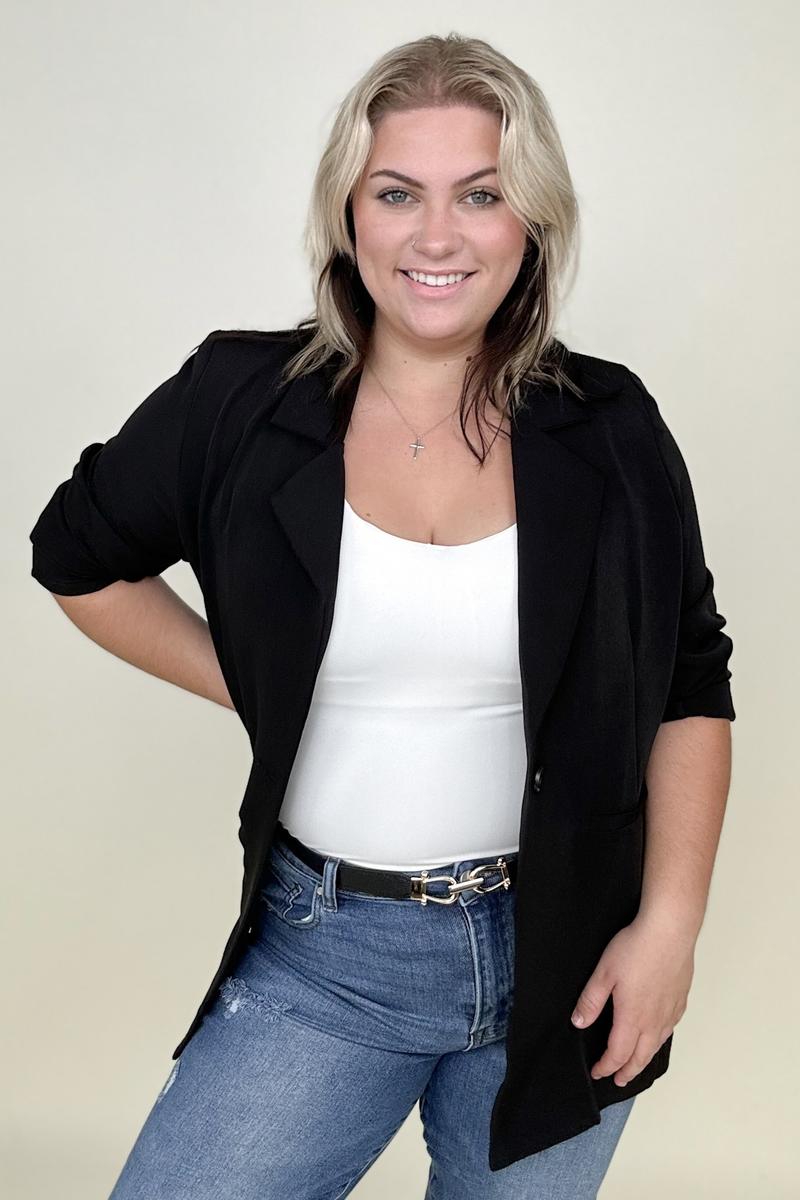 Cotton Bleu Classic Oversized Jacket Blazer in Black and Camel
