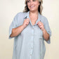 Pleated Batwing Short Sleeve Button Up Top - Multiple Colors