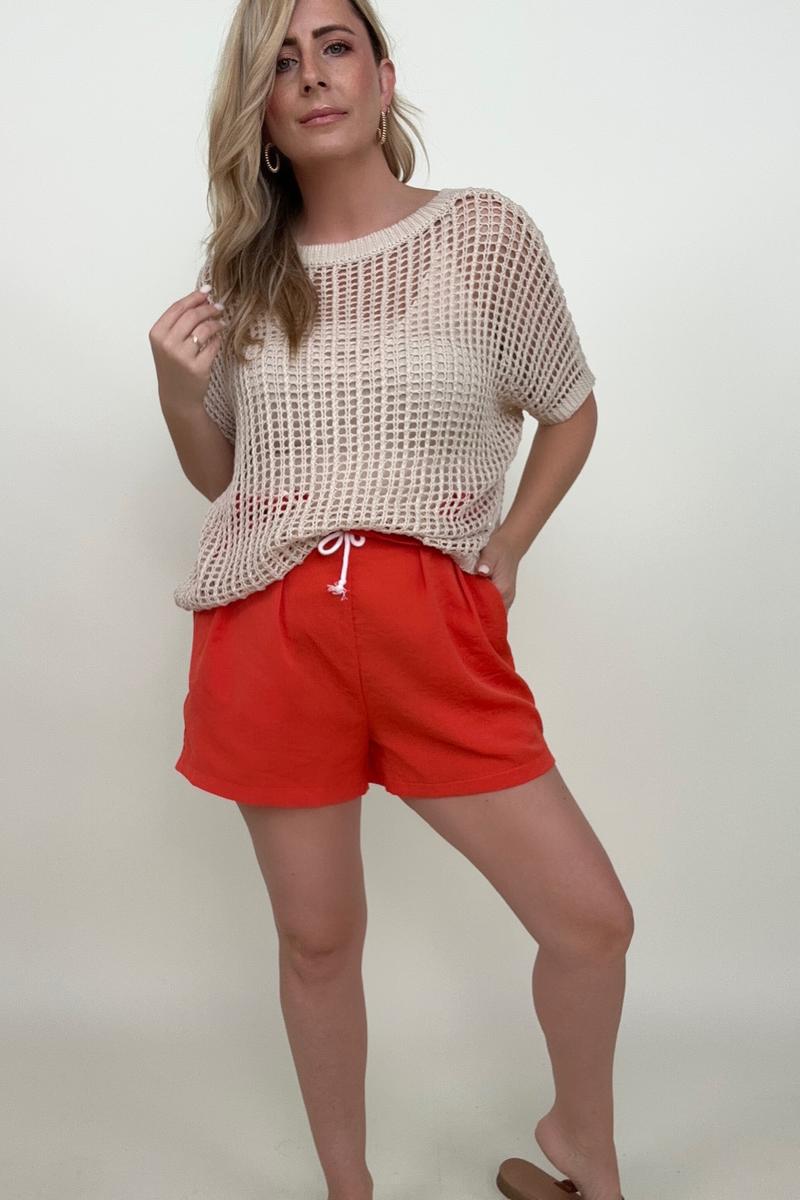 Orange Paper Bag Waist High Rise Shorts