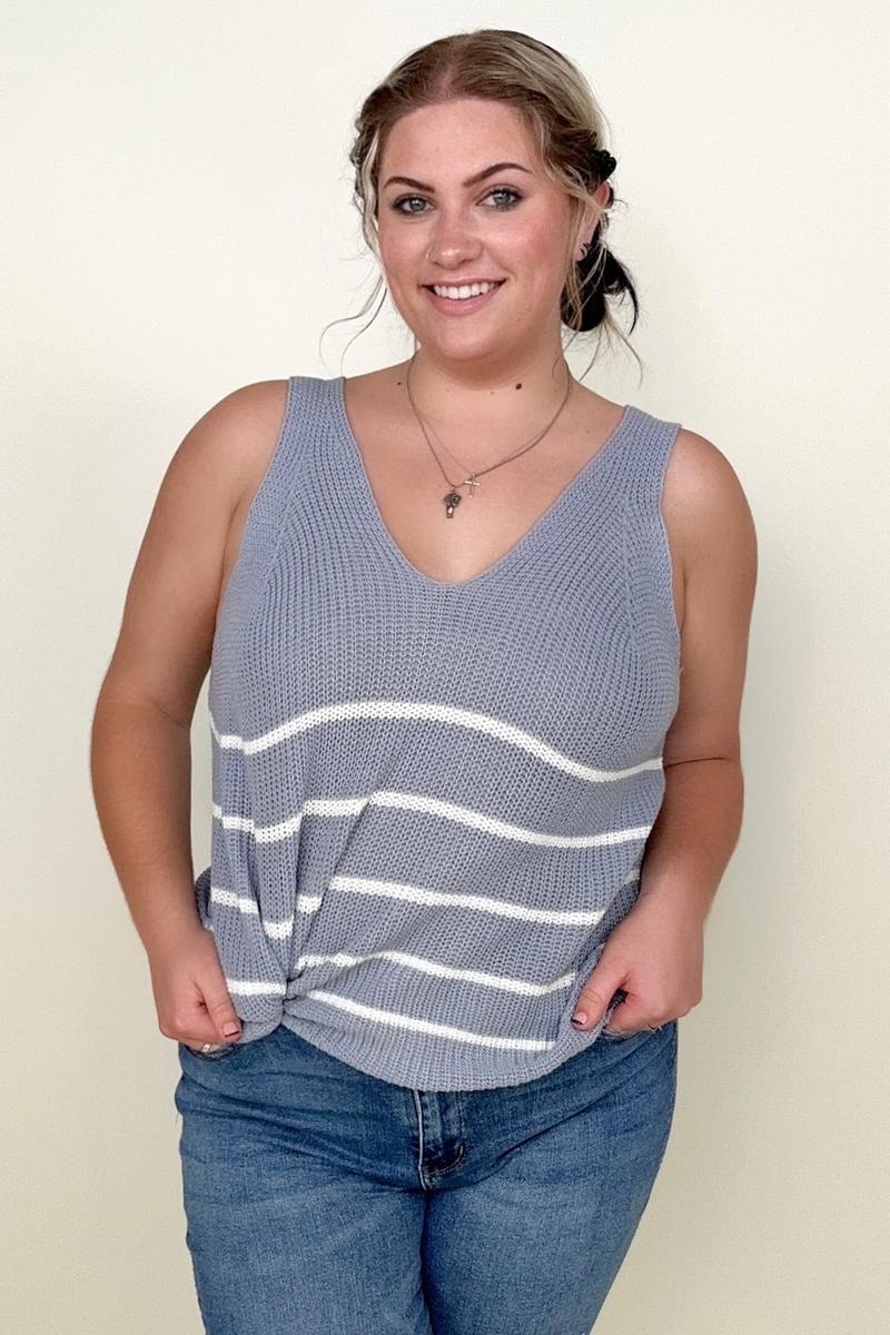 Sleeveless V-Neck Striped Sweater Top