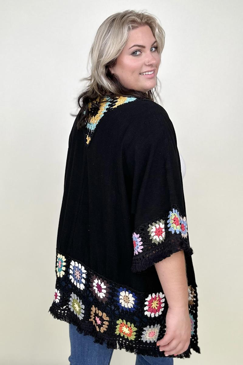 Linen Blend Patch Crochet Kimono