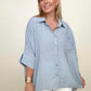 Pleated Batwing Short Sleeve Button Up Top - Multiple Colors