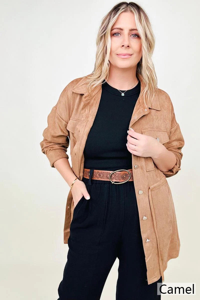 Faux Suede Shirt Jacket - 2 colors