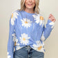 Daisy Print Crew Neck Loose Knit Top