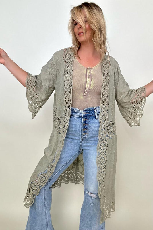 Crochet Open Patch Longline Kimono